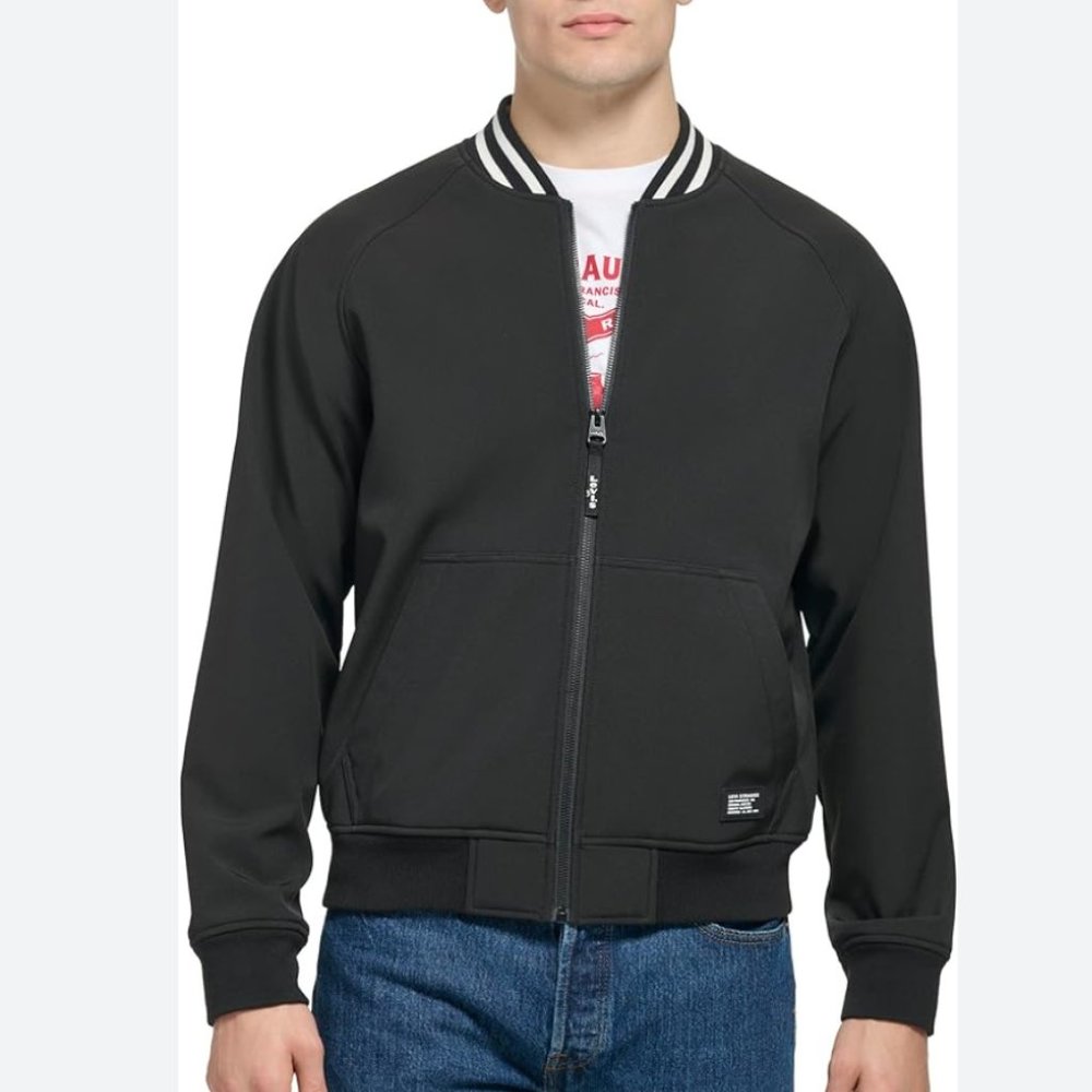 NWT Levi's Men's Softshell Varsity Bomber Jacket Black Large